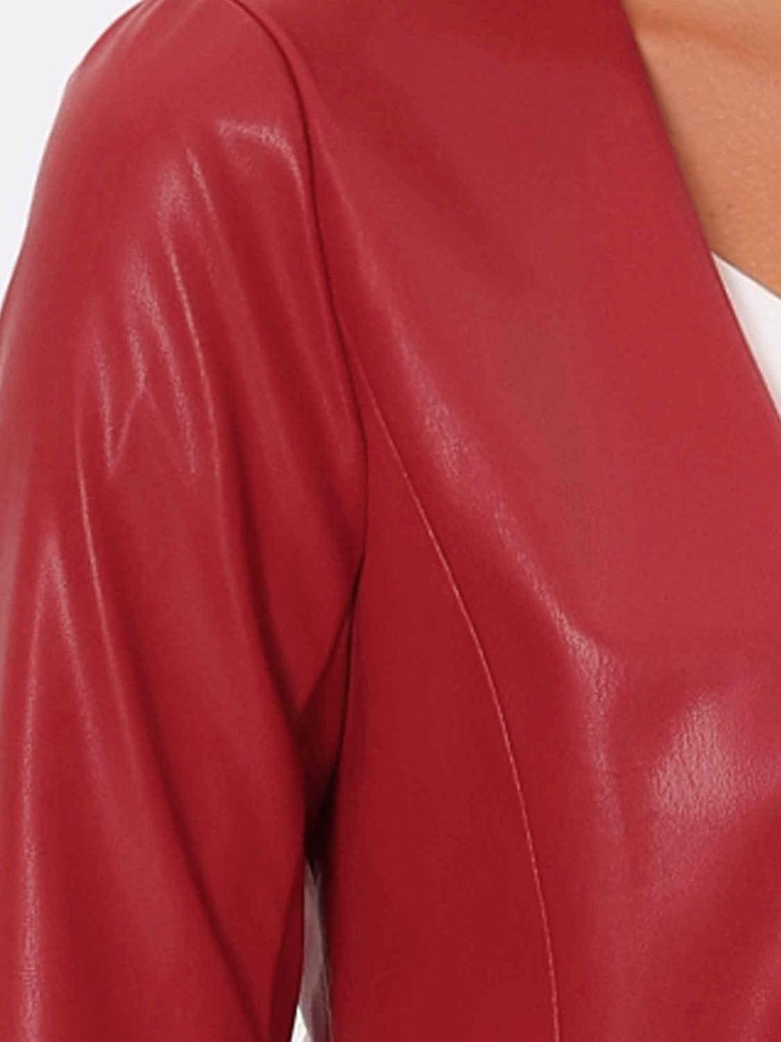 image:imageAllegra K Faux Leather Jacket for Womens Moto Biker Collarless Crop JacketWine Red