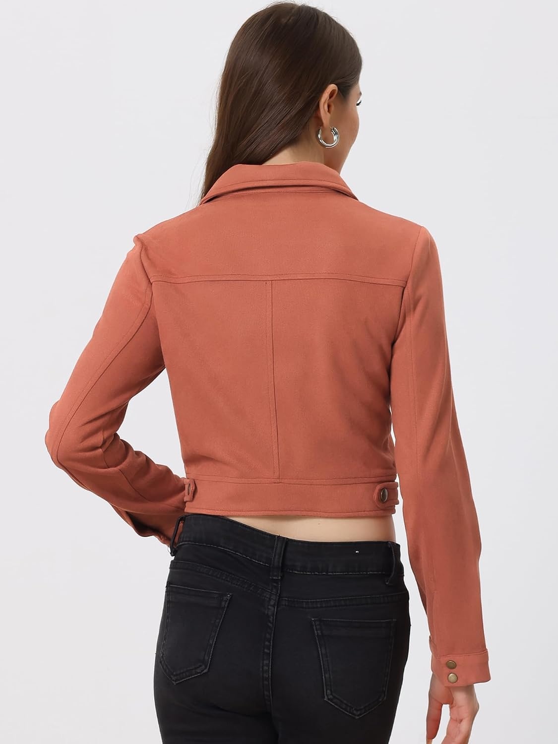 image:imageAllegra K Womens Faux Suede Jacket Button Down Collar Crop OuterwearBrown Red