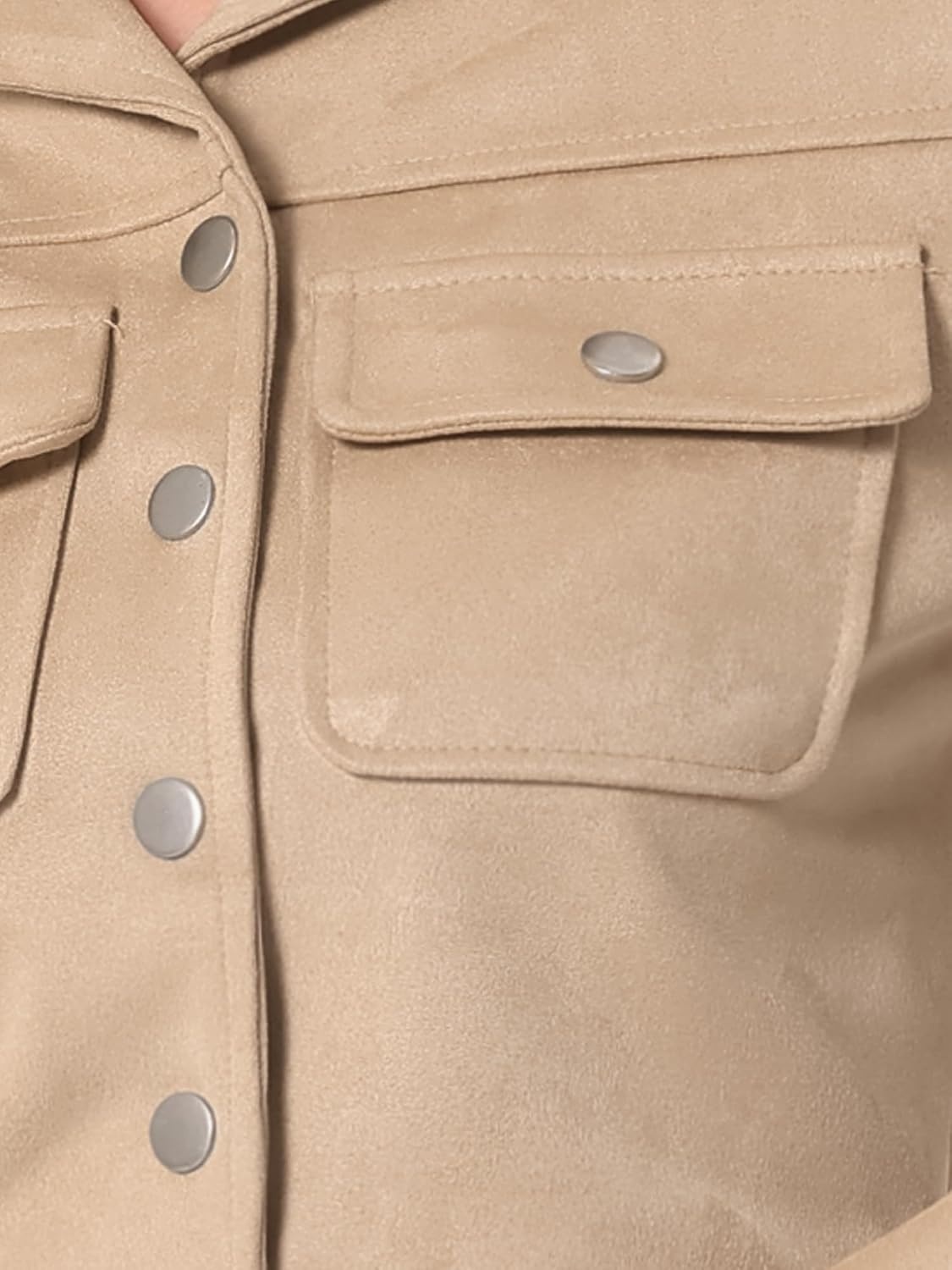 image:imageAllegra K Womens Faux Suede Jacket Button Down Collar Crop OuterwearKhaki Beige