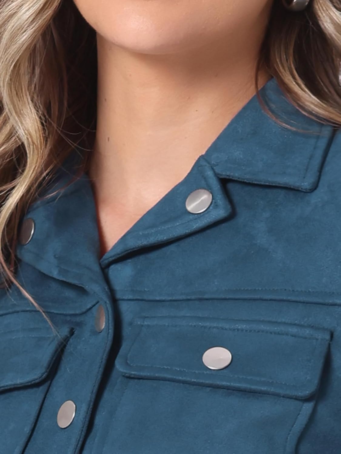 image:imageAllegra K Womens Faux Suede Jacket Button Down Collar Crop OuterwearLake Blue
