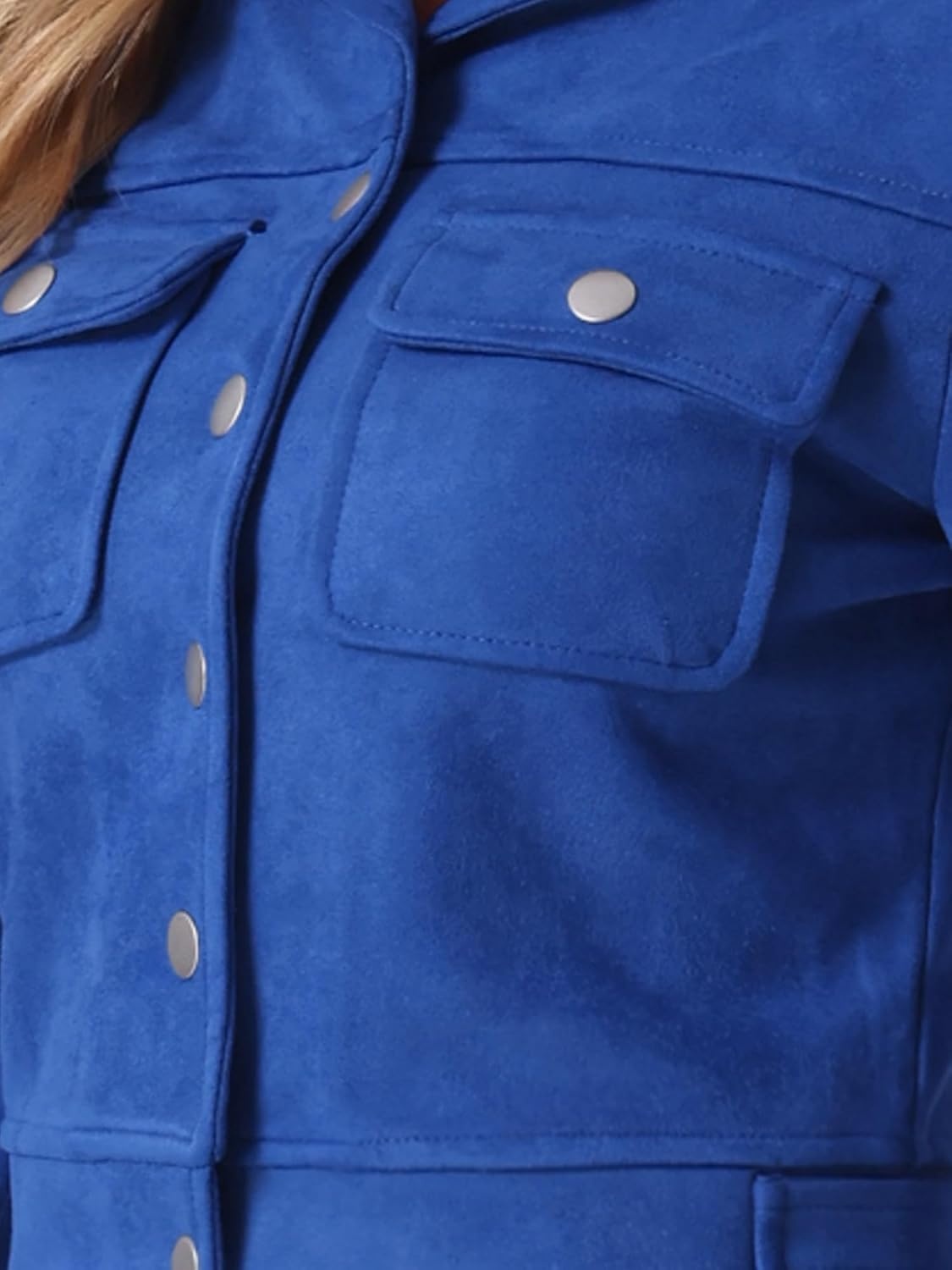 image:imageAllegra K Womens Faux Suede Jacket Button Down Collar Crop OuterwearRoyal Blue