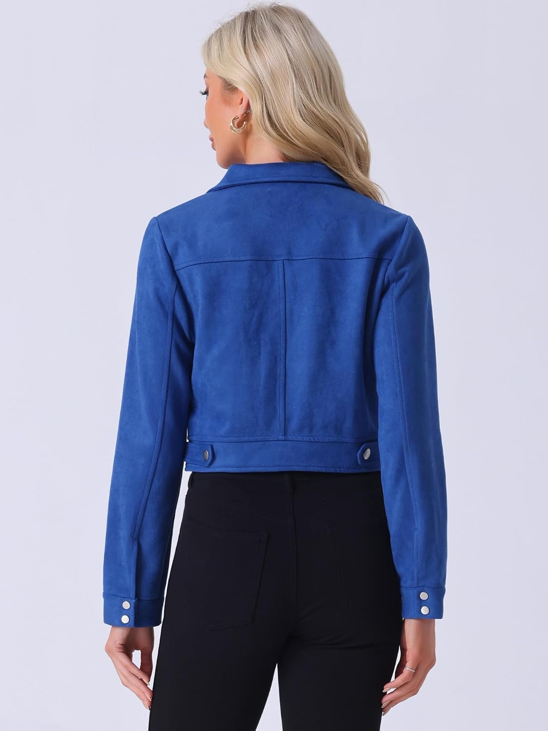 image:imageAllegra K Womens Faux Suede Jacket Button Down Collar Crop OuterwearRoyal Blue