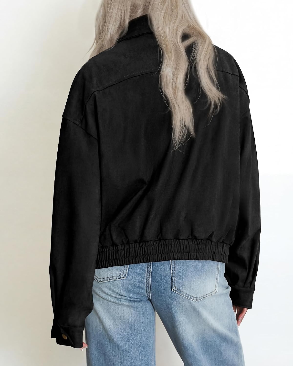 image:imageBTFBM Faux Suede Jacket Women Oversized Long Sleeve Bomber CoatsBlack