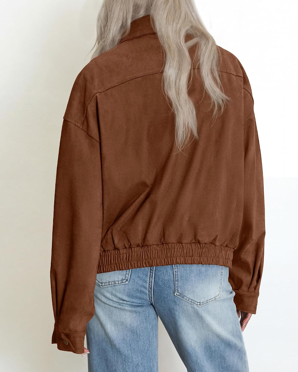 image:imageBTFBM Faux Suede Jacket Women Oversized Long Sleeve Bomber CoatsCoffee