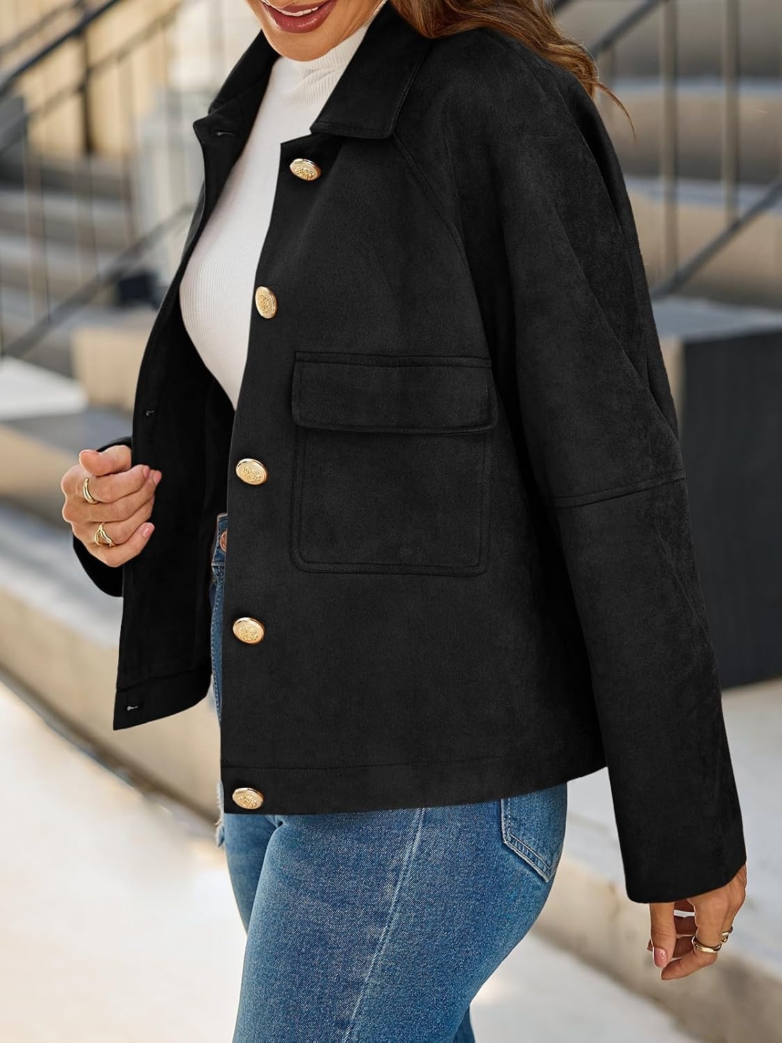 image:imageCicy Bell Womens Faux Suede Leather Jackets Cropped Fall Vintage ShacketsBlack