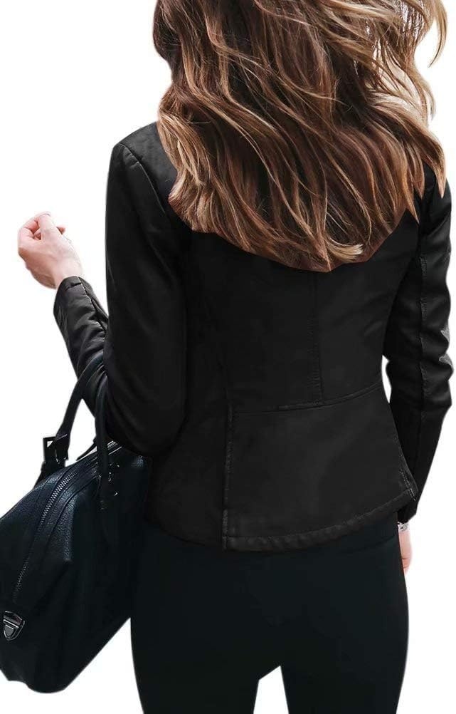 image:imageFaux Leather Jacket Varsity Moto Biker Bomber Jackets Short Coat Casual Lightweight Outerwear Coats 2025 SpringBlack
