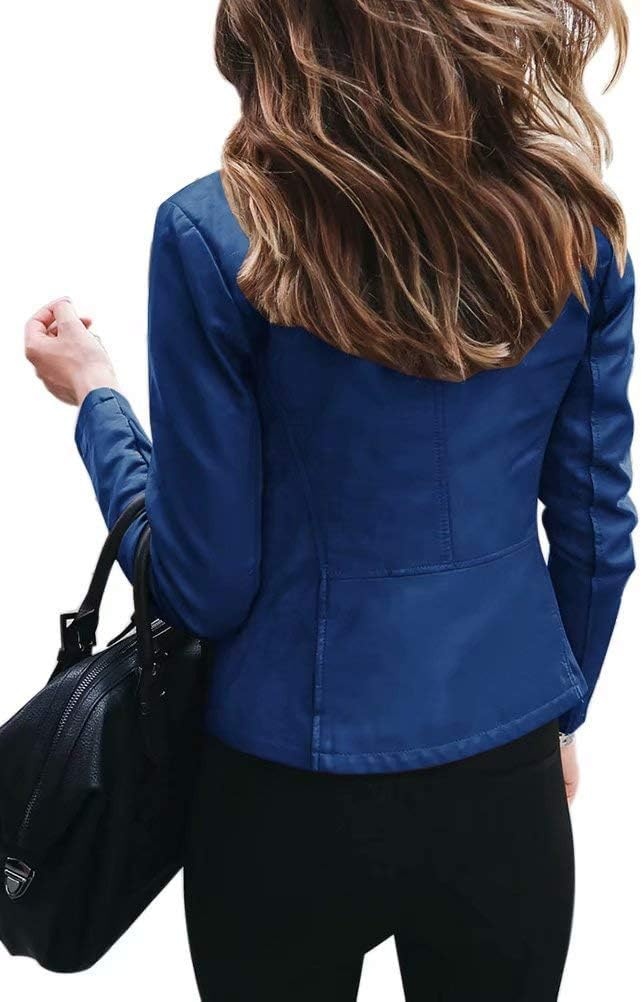 image:imageFaux Leather Jacket Varsity Moto Biker Bomber Jackets Short Coat Casual Lightweight Outerwear Coats 2025 SpringBlue