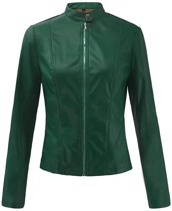image:imageFaux Leather Jacket Varsity Moto Biker Bomber Jackets Short Coat Casual Lightweight Outerwear Coats 2025 SpringGreen