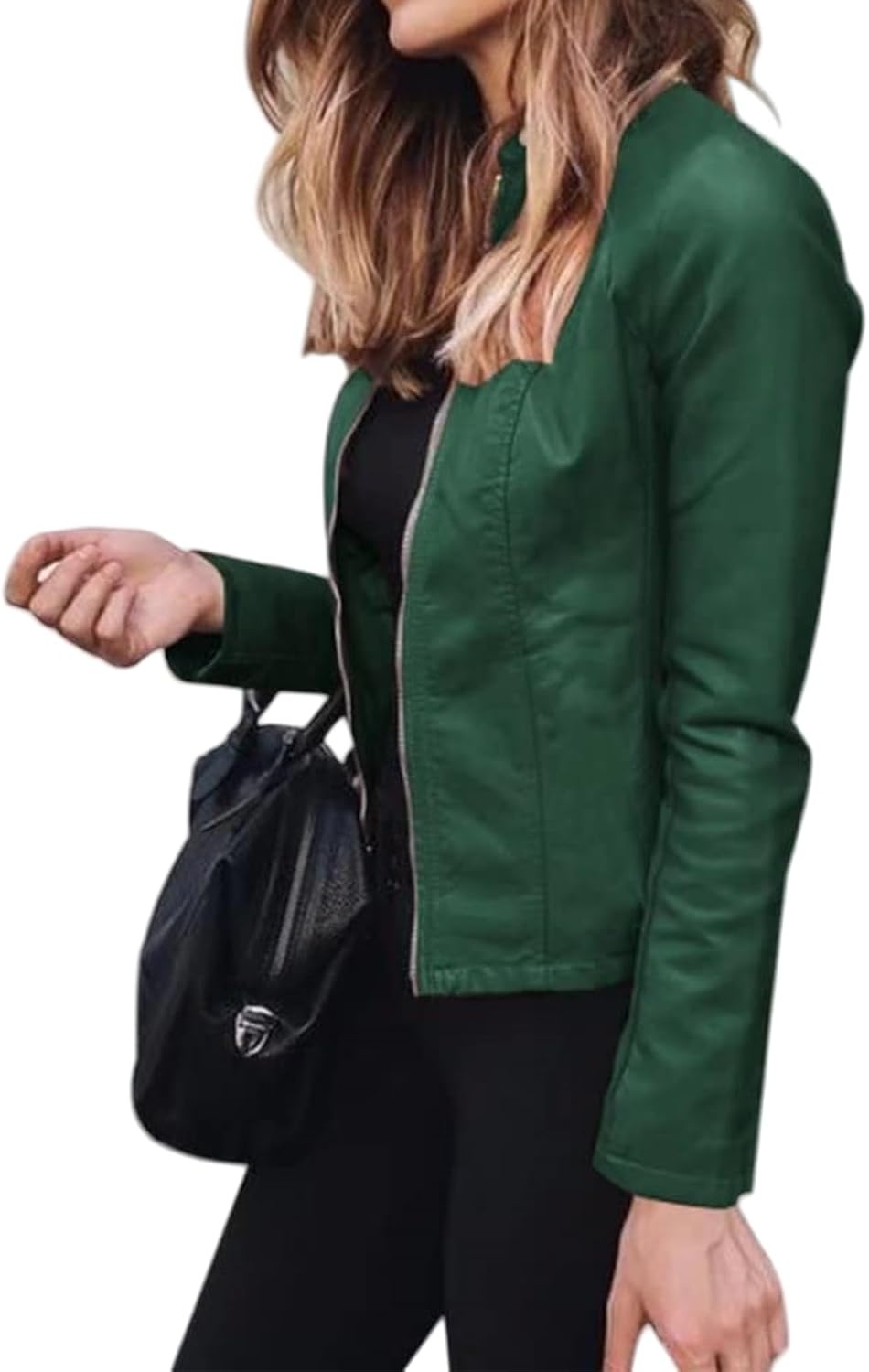 image:imageFaux Leather Jacket Varsity Moto Biker Bomber Jackets Short Coat Casual Lightweight Outerwear Coats 2025 SpringGreen