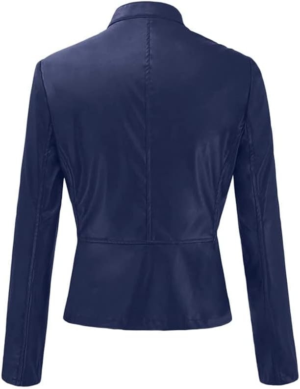 image:imageFaux Leather Jacket Varsity Moto Biker Bomber Jackets Short Coat Casual Lightweight Outerwear Coats 2025 SpringNavy