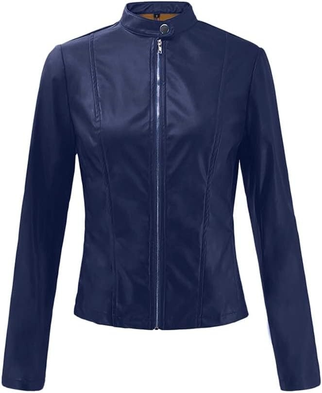 image:imageFaux Leather Jacket Varsity Moto Biker Bomber Jackets Short Coat Casual Lightweight Outerwear Coats 2025 SpringNavy