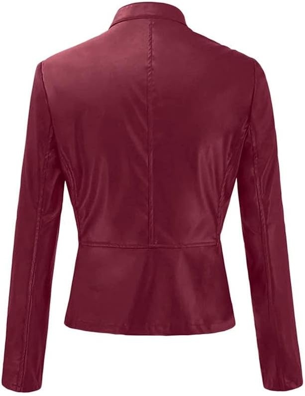 image:imageFaux Leather Jacket Varsity Moto Biker Bomber Jackets Short Coat Casual Lightweight Outerwear Coats 2025 SpringWatermelon Red