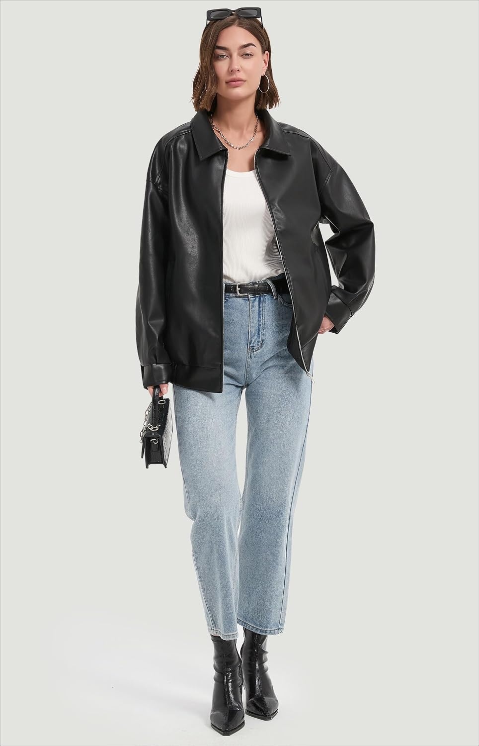 image:imageFaux Leather Jackets for Women Oversized Bomber Motorcycle CoatBlack