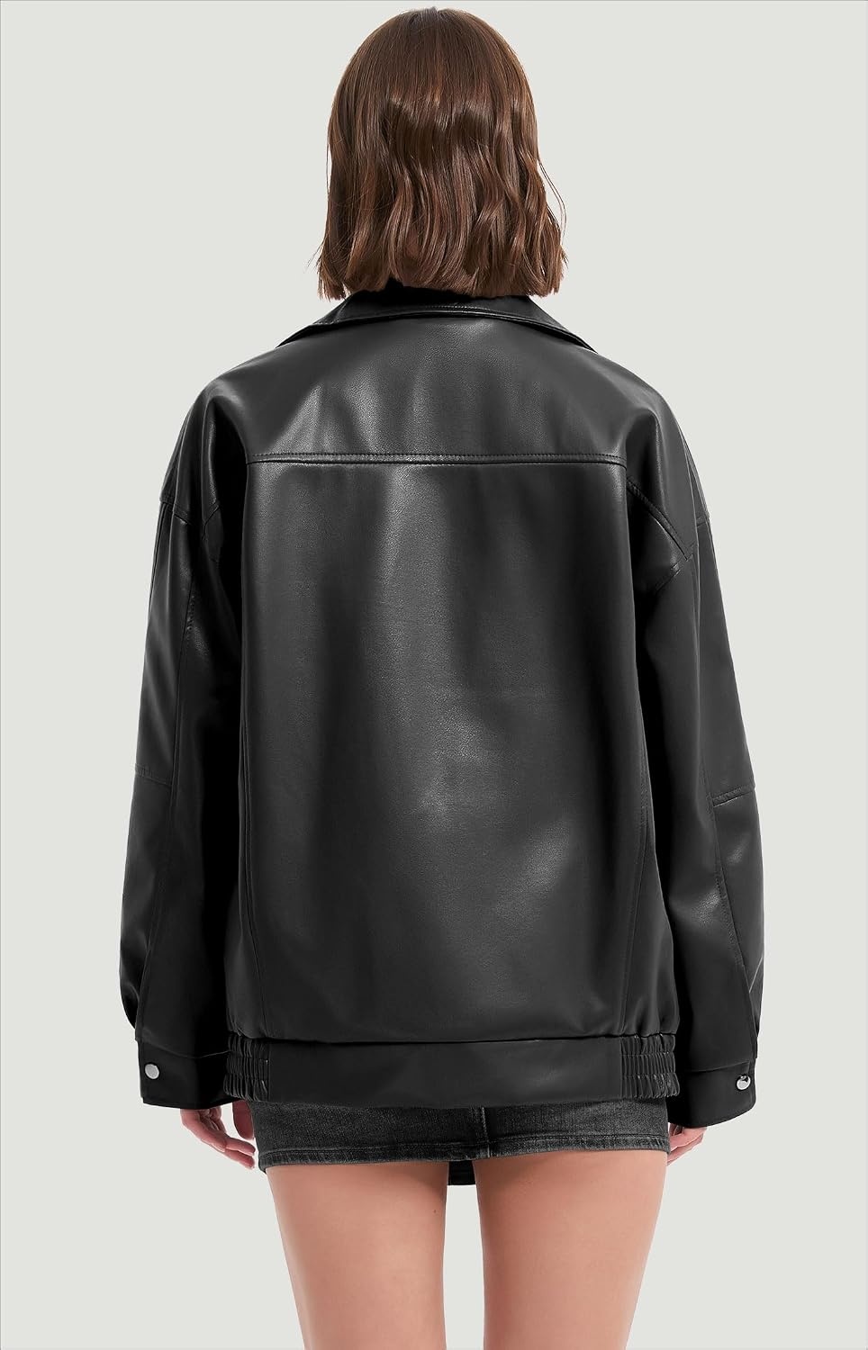 image:imageFaux Leather Jackets for Women Oversized Bomber Motorcycle CoatBlack