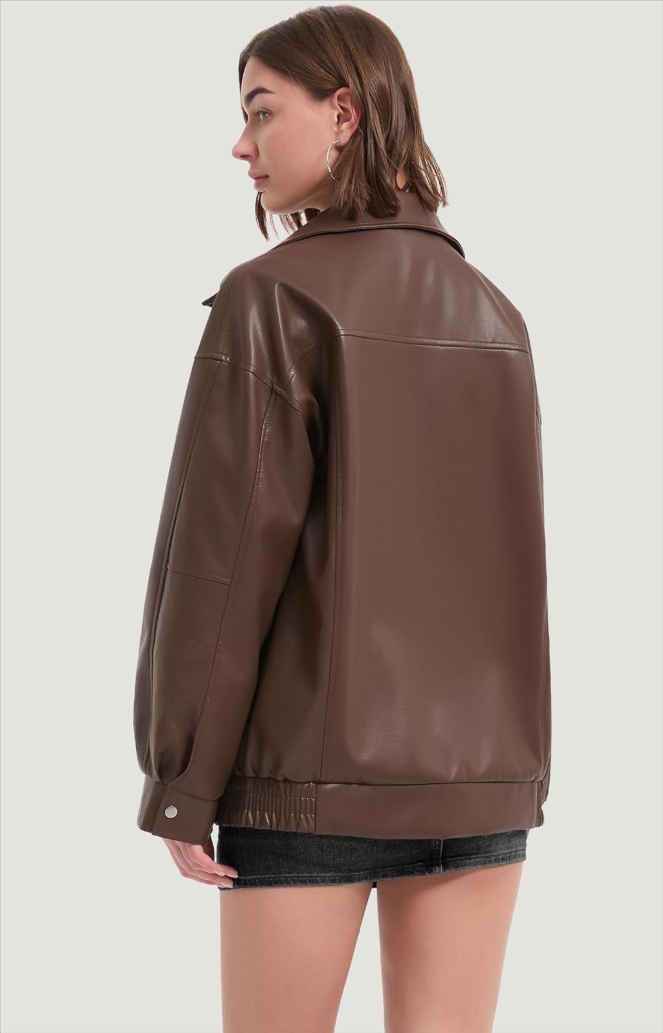 image:imageFaux Leather Jackets for Women Oversized Bomber Motorcycle CoatBrown
