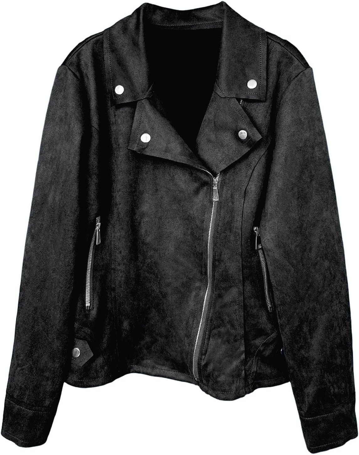 image:imageFaux Suede Jacket Women Long Sleeve Leather Bomber Jackets Moto Cropped Trench Coat For Business Casual Going OutBlack