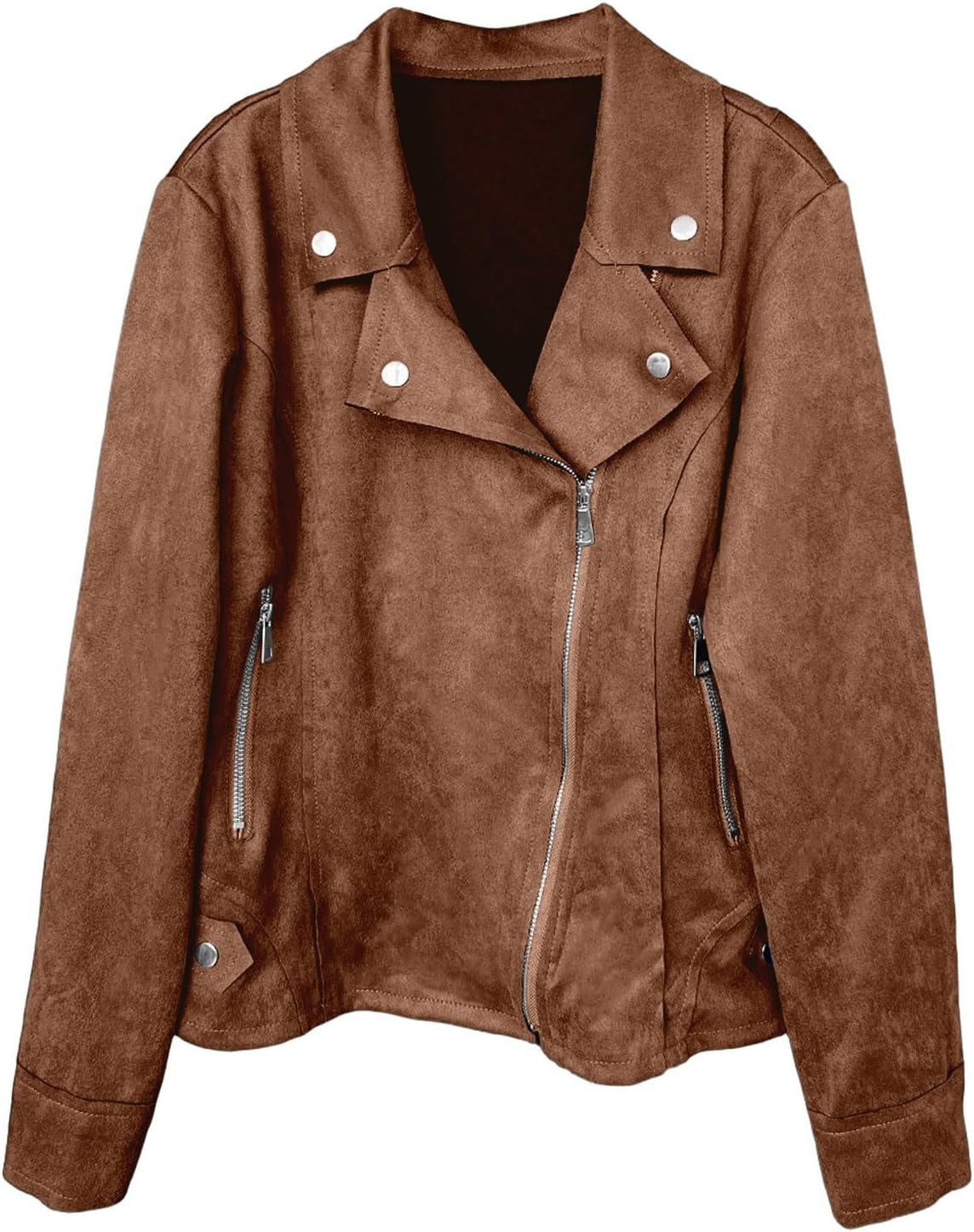 image:imageFaux Suede Jacket Women Long Sleeve Leather Bomber Jackets Moto Cropped Trench Coat For Business Casual Going OutBrown