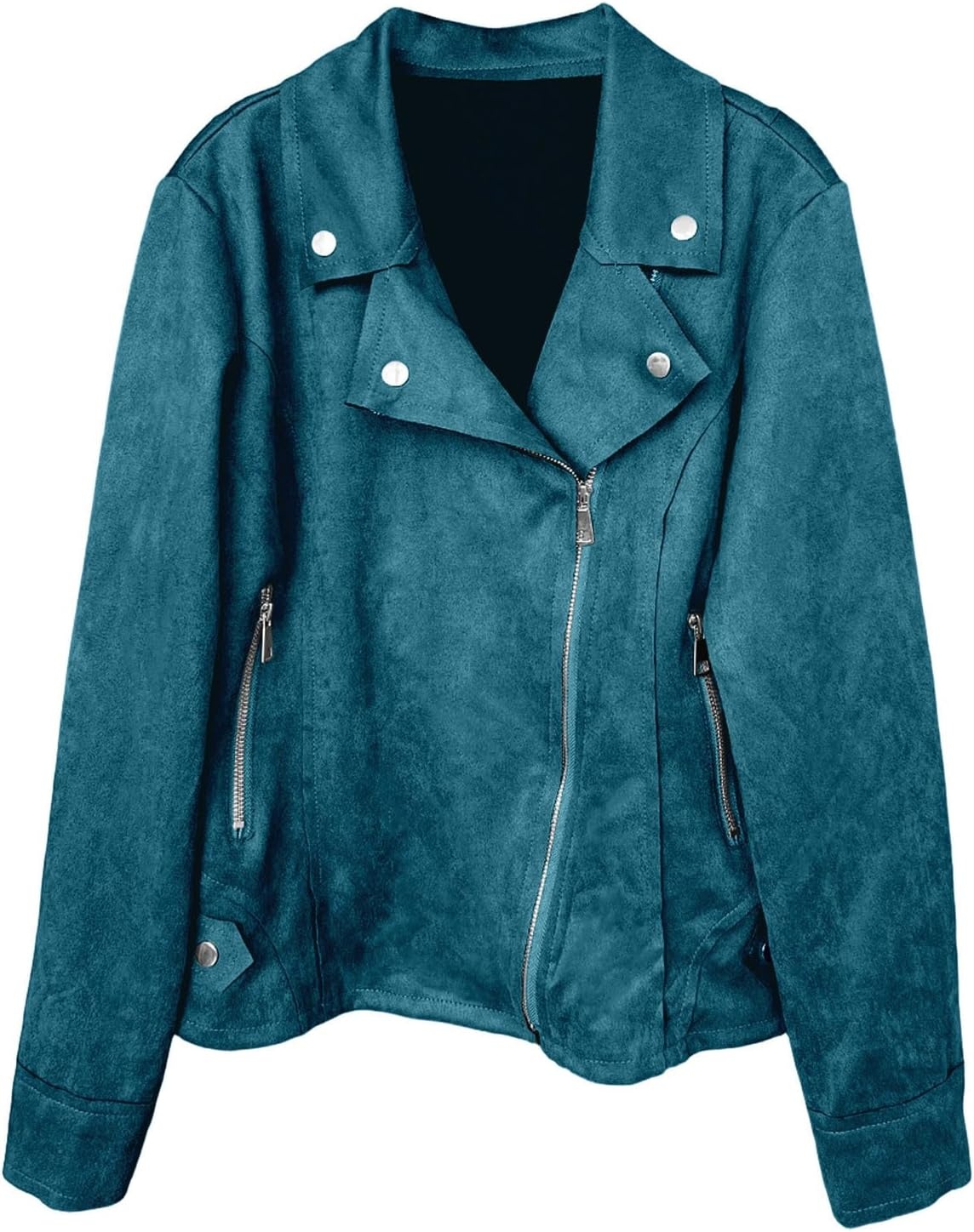 image:imageFaux Suede Jacket Women Long Sleeve Leather Bomber Jackets Moto Cropped Trench Coat For Business Casual Going OutBu1