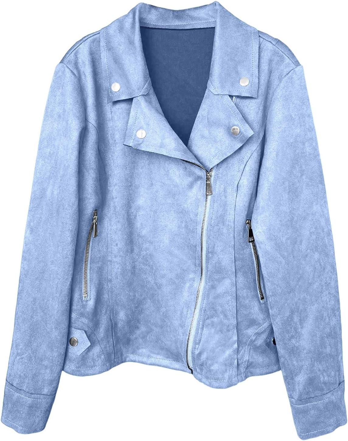 image:imageFaux Suede Jacket Women Long Sleeve Leather Bomber Jackets Moto Cropped Trench Coat For Business Casual Going OutBu2