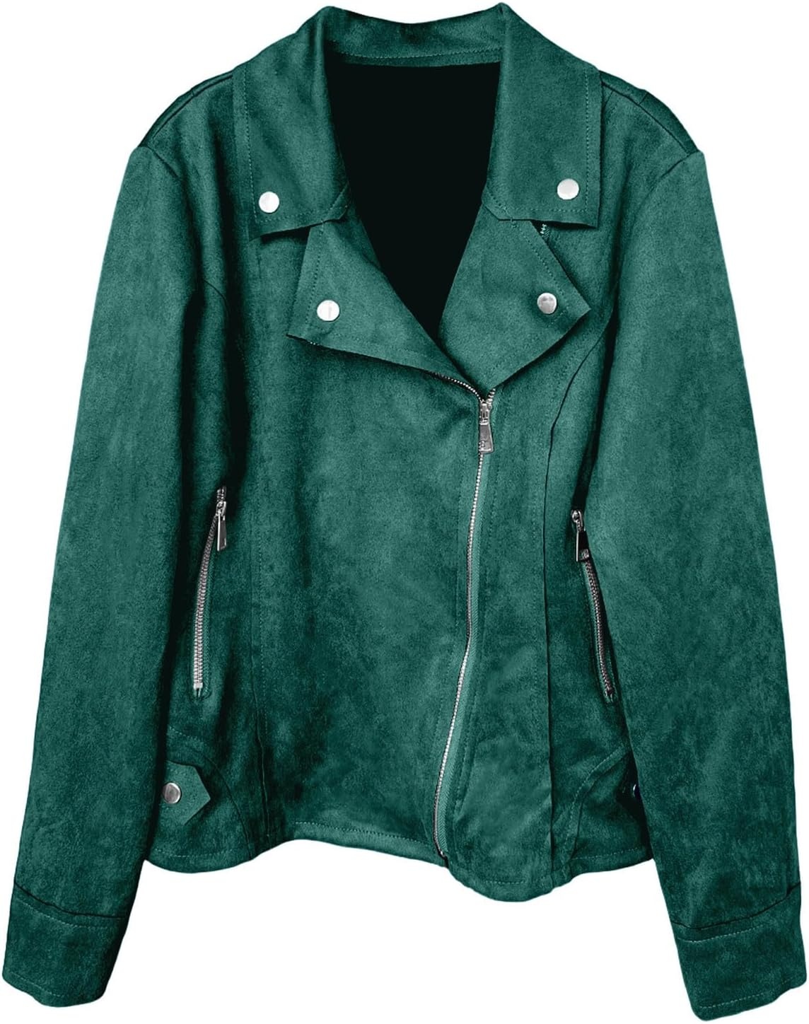 image:imageFaux Suede Jacket Women Long Sleeve Leather Bomber Jackets Moto Cropped Trench Coat For Business Casual Going OutGreen