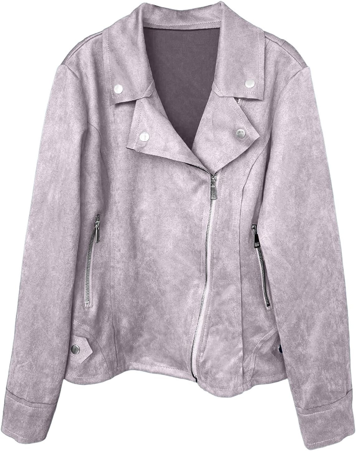 image:imageFaux Suede Jacket Women Long Sleeve Leather Bomber Jackets Moto Cropped Trench Coat For Business Casual Going OutGrey