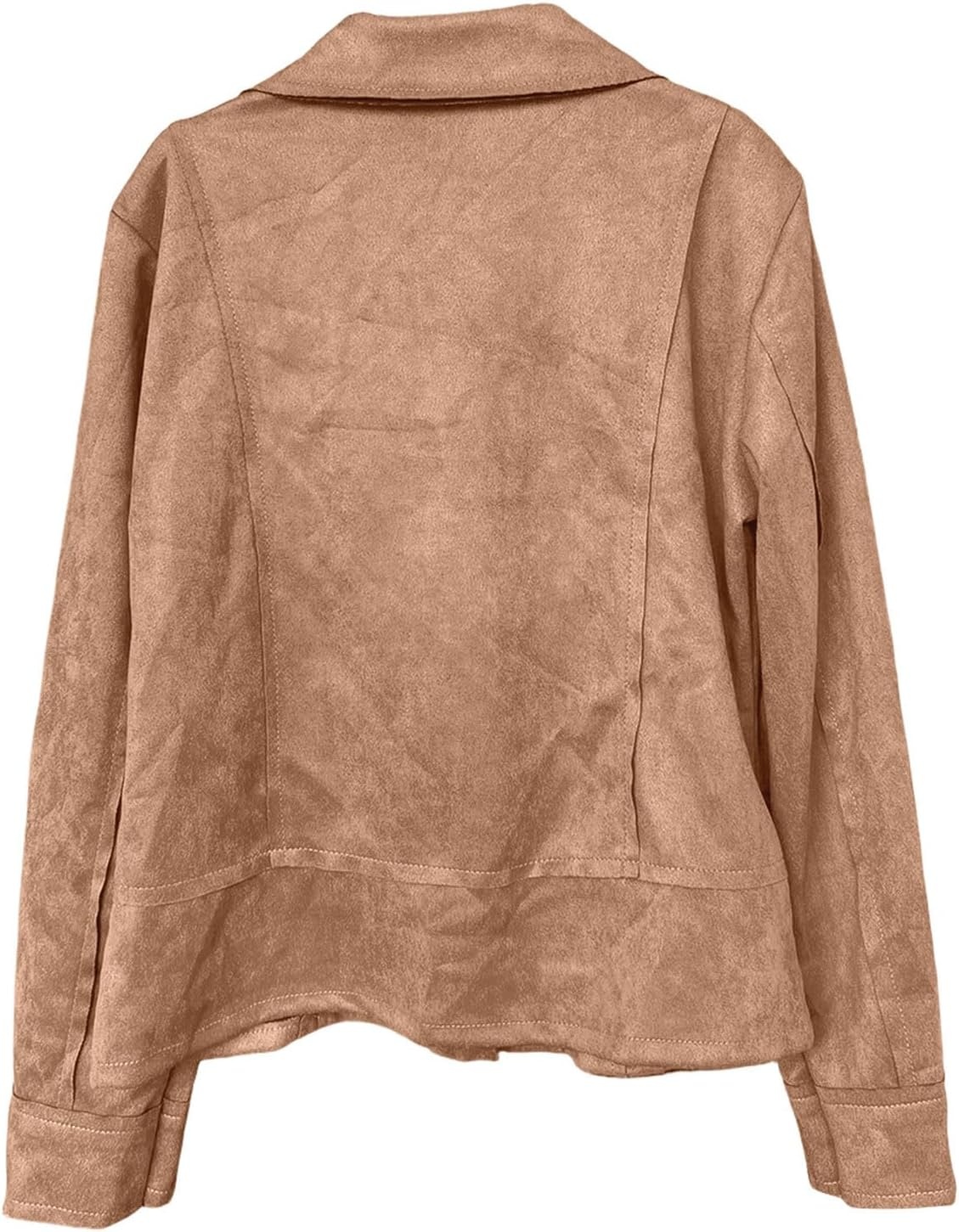 image:imageFaux Suede Jacket Women Long Sleeve Leather Bomber Jackets Moto Cropped Trench Coat For Business Casual Going OutKhaki