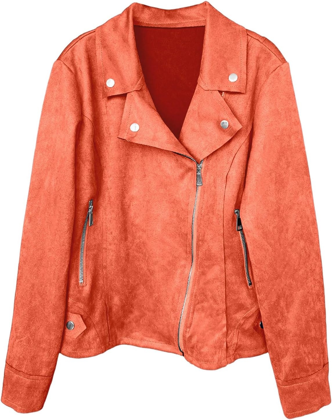 image:imageFaux Suede Jacket Women Long Sleeve Leather Bomber Jackets Moto Cropped Trench Coat For Business Casual Going OutOrange