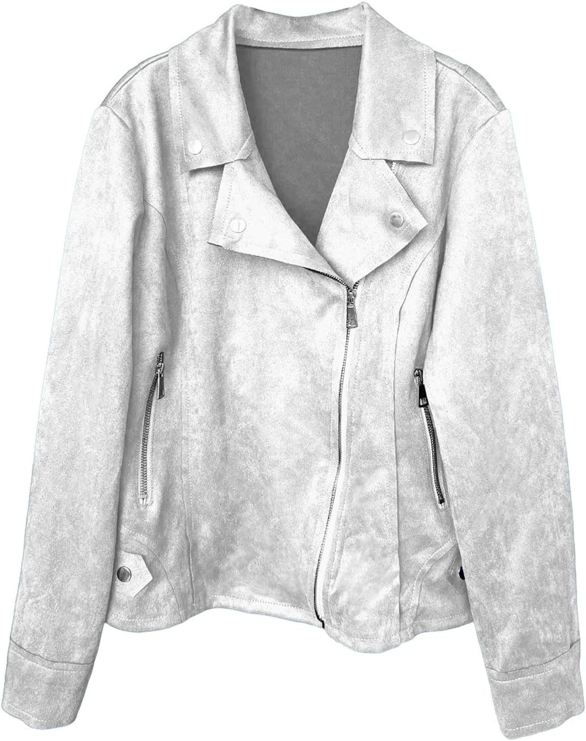 image:imageFaux Suede Jacket Women Long Sleeve Leather Bomber Jackets Moto Cropped Trench Coat For Business Casual Going OutWhite
