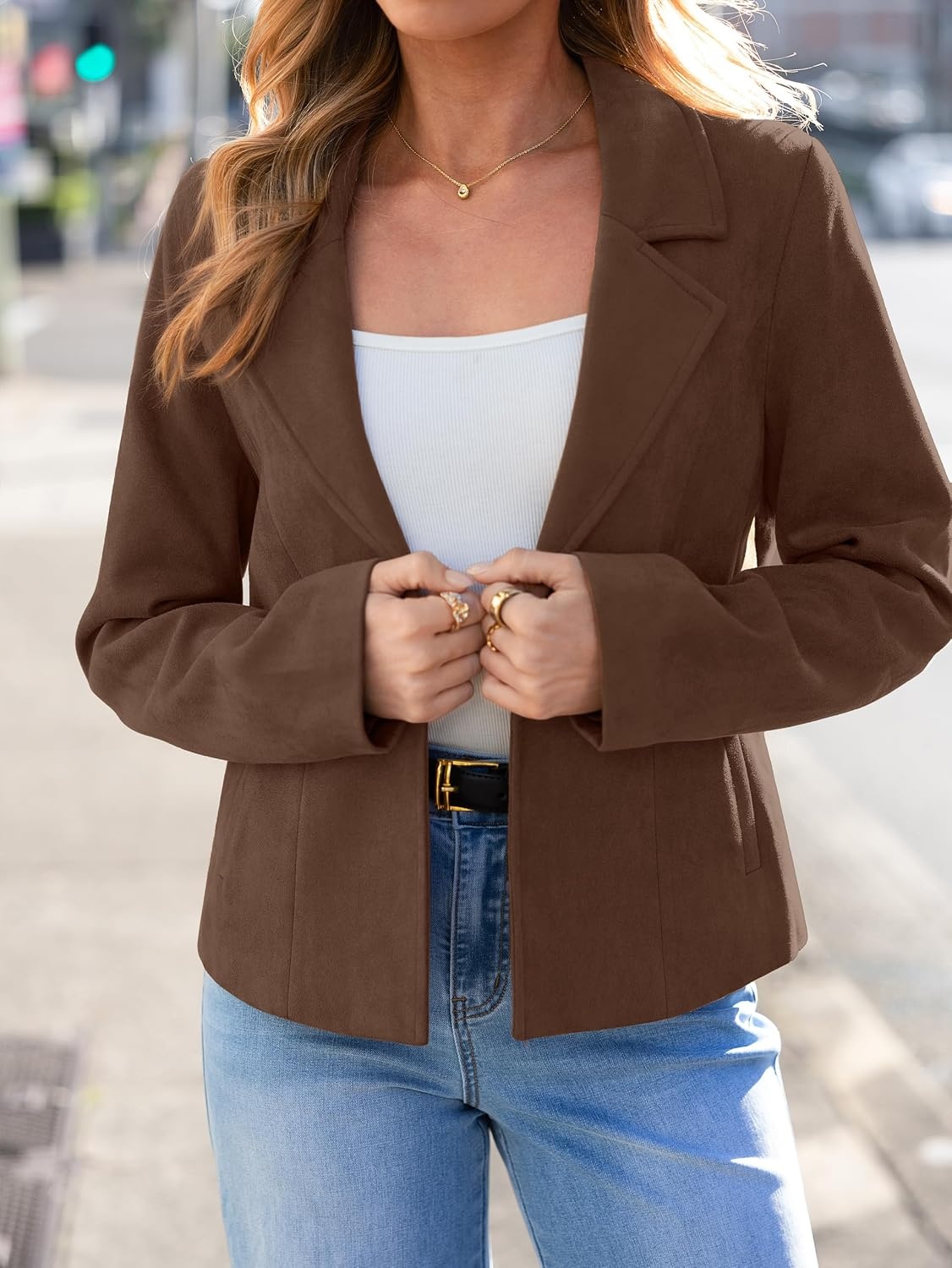 image:imageGlamaker Womens Fall Faux Suede Jackets Fashion Lightweight Coat OutfitsDark Brown