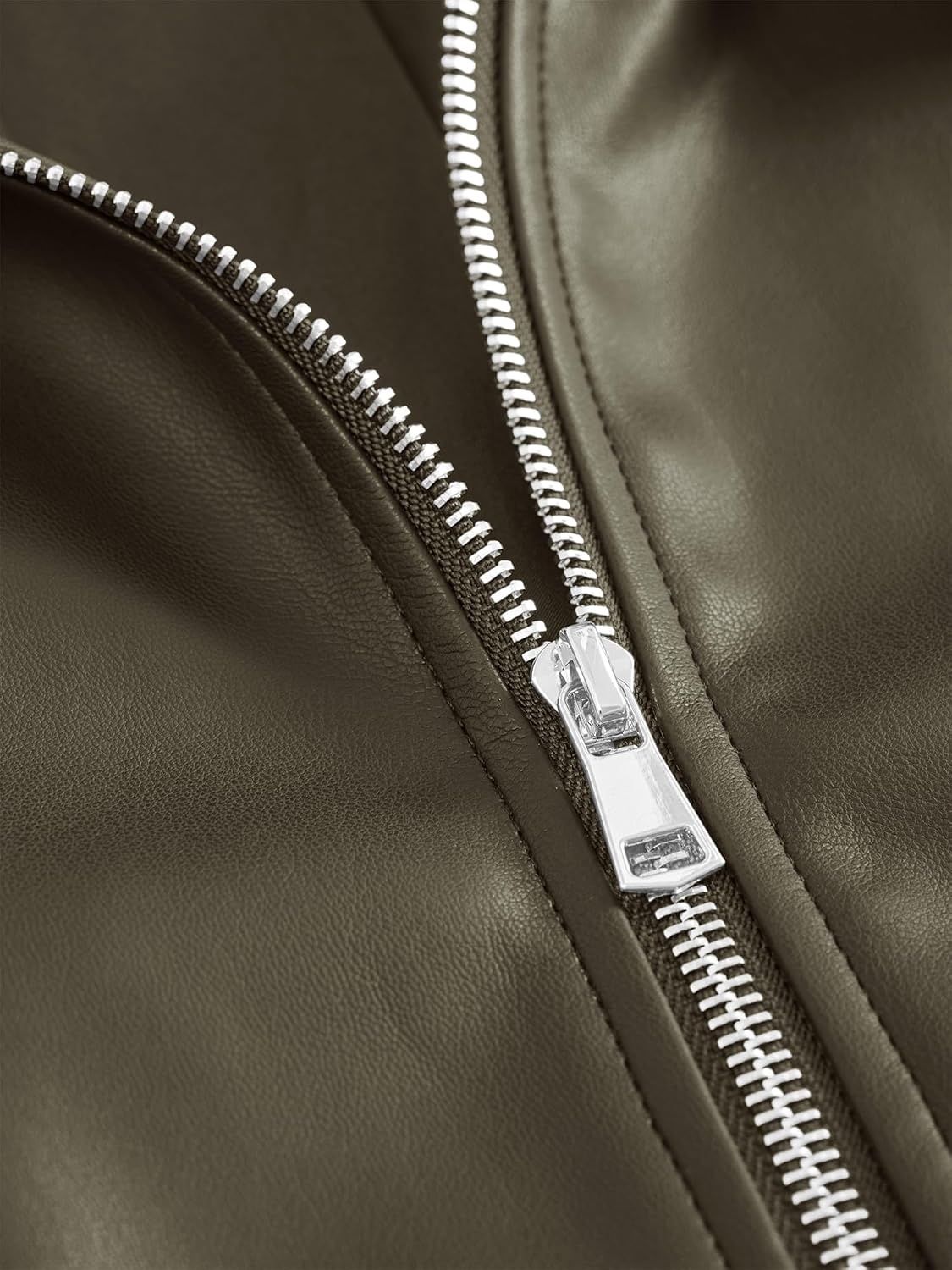 image:imageKIRUNDO Fall Jackets for Women Oversized Zip Up Faux Leather Bomber CoatsArmy Green