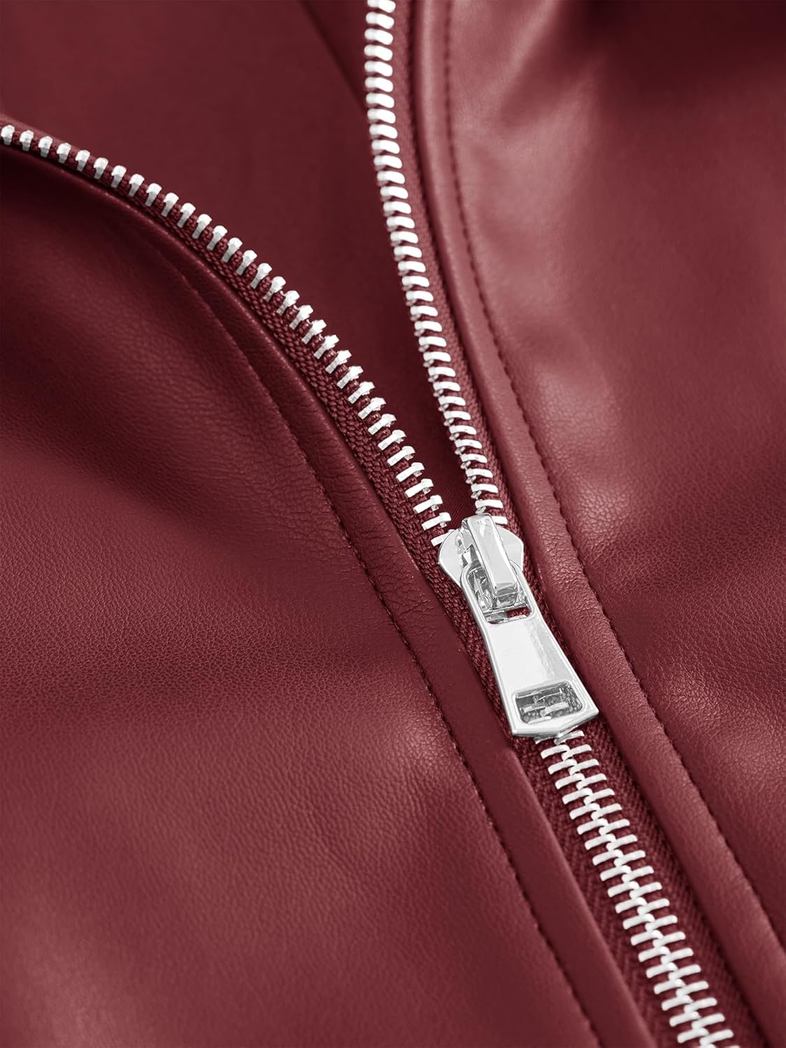 image:imageKIRUNDO Fall Jackets for Women Oversized Zip Up Faux Leather Bomber CoatsBurgundy