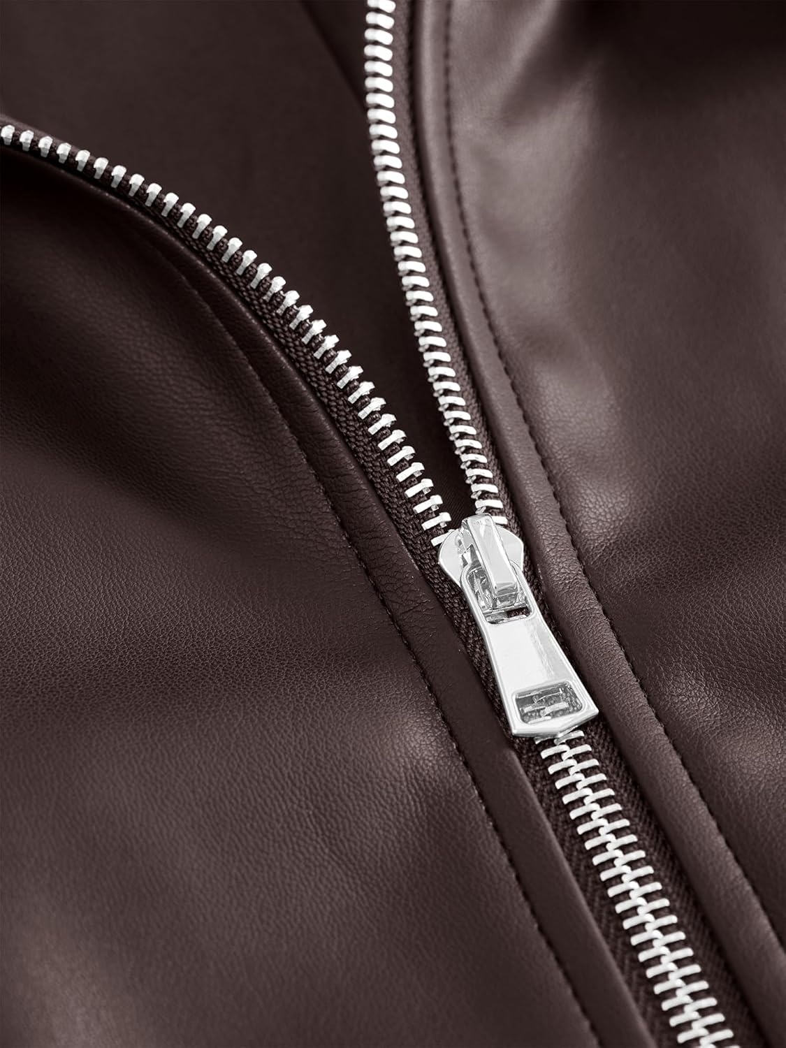 image:imageKIRUNDO Fall Jackets for Women Oversized Zip Up Faux Leather Bomber CoatsDark Brown