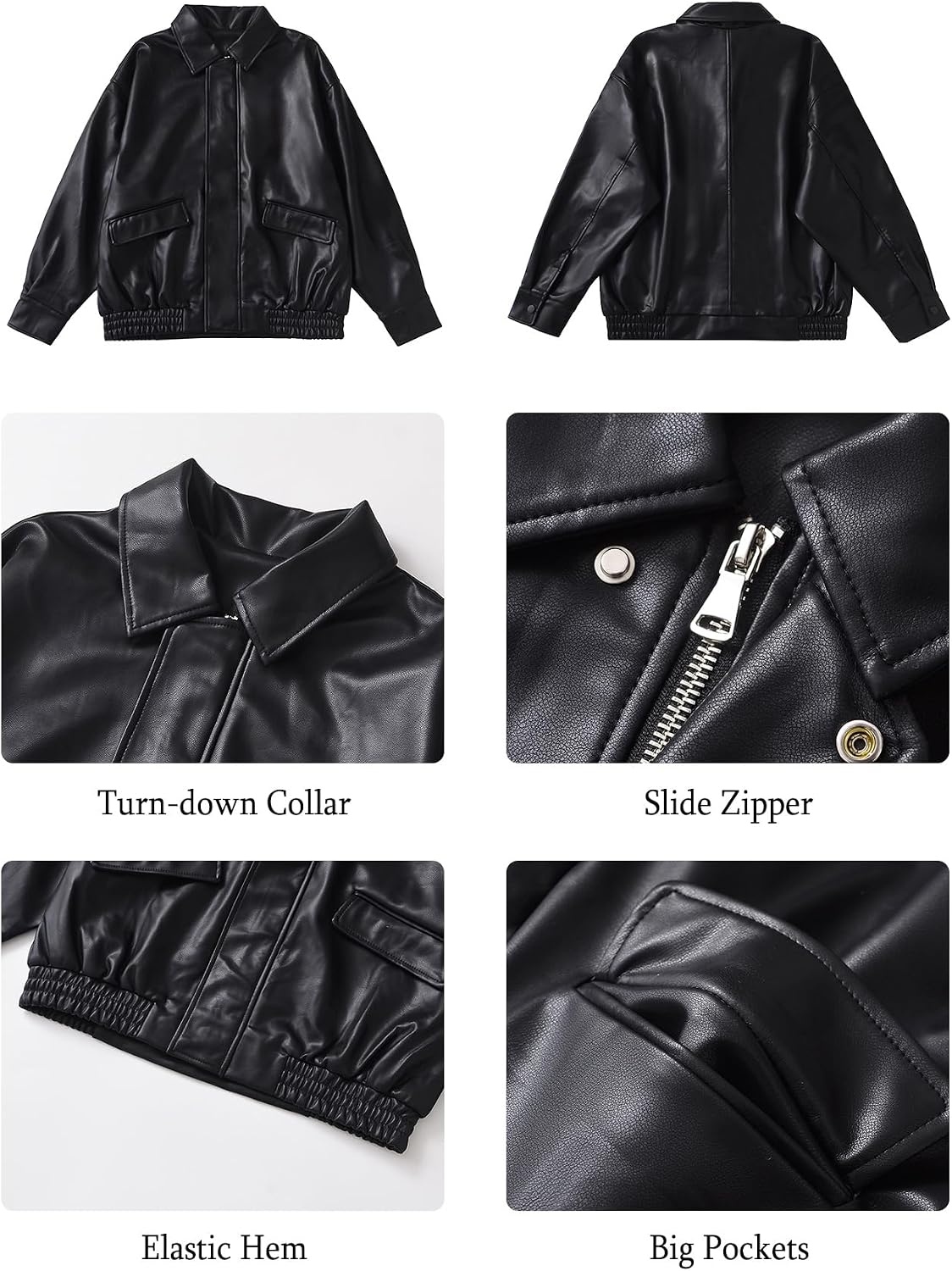 image:imageLY VAREY LIN Women Faux Leather Jacket Lapel Collar Motorcycle Zip Up Long Sleeve Motor Biker Short Coat Jacket1895black