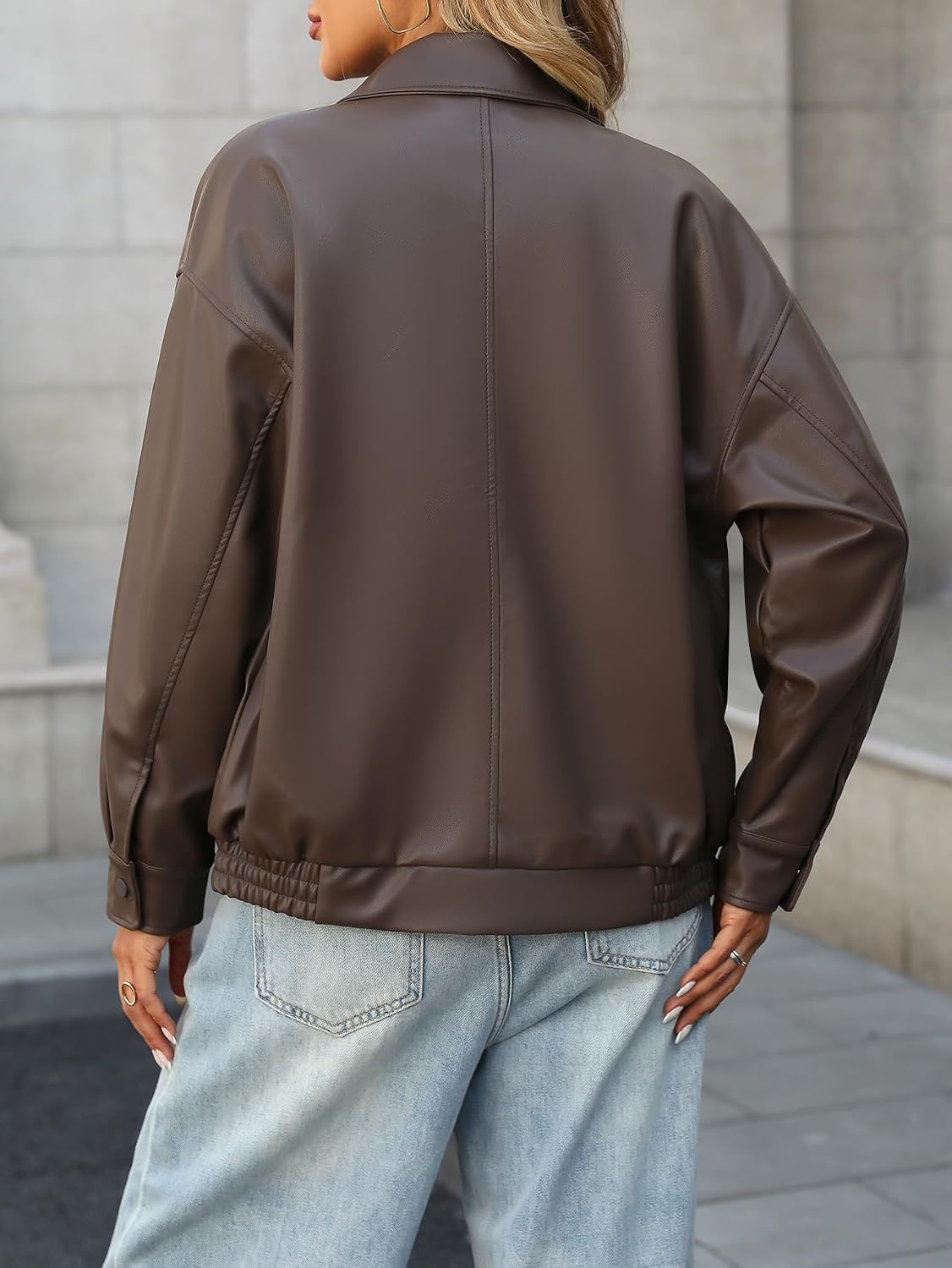 image:imageLY VAREY LIN Women Faux Leather Jacket Lapel Collar Motorcycle Zip Up Long Sleeve Motor Biker Short Coat Jacket1895brown