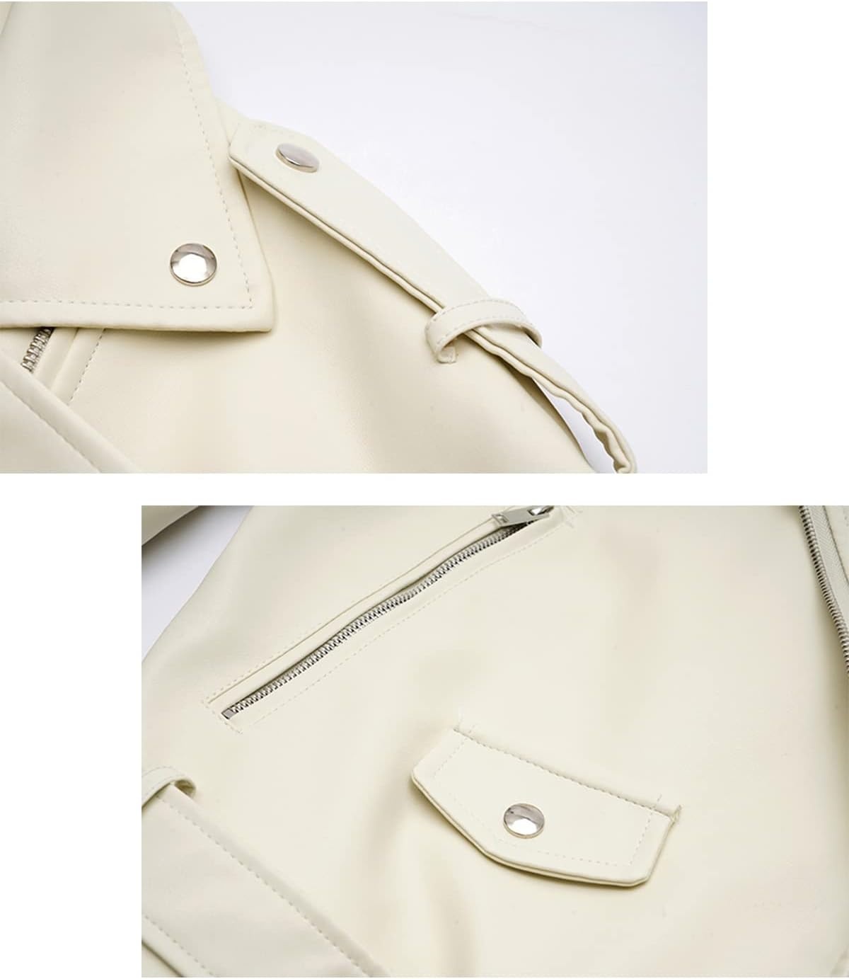 image:imageLY VAREY LIN Women Faux Leather Jacket Lapel Collar Motorcycle Zip Up Long Sleeve Motor Biker Short Coat Jacket2123beige