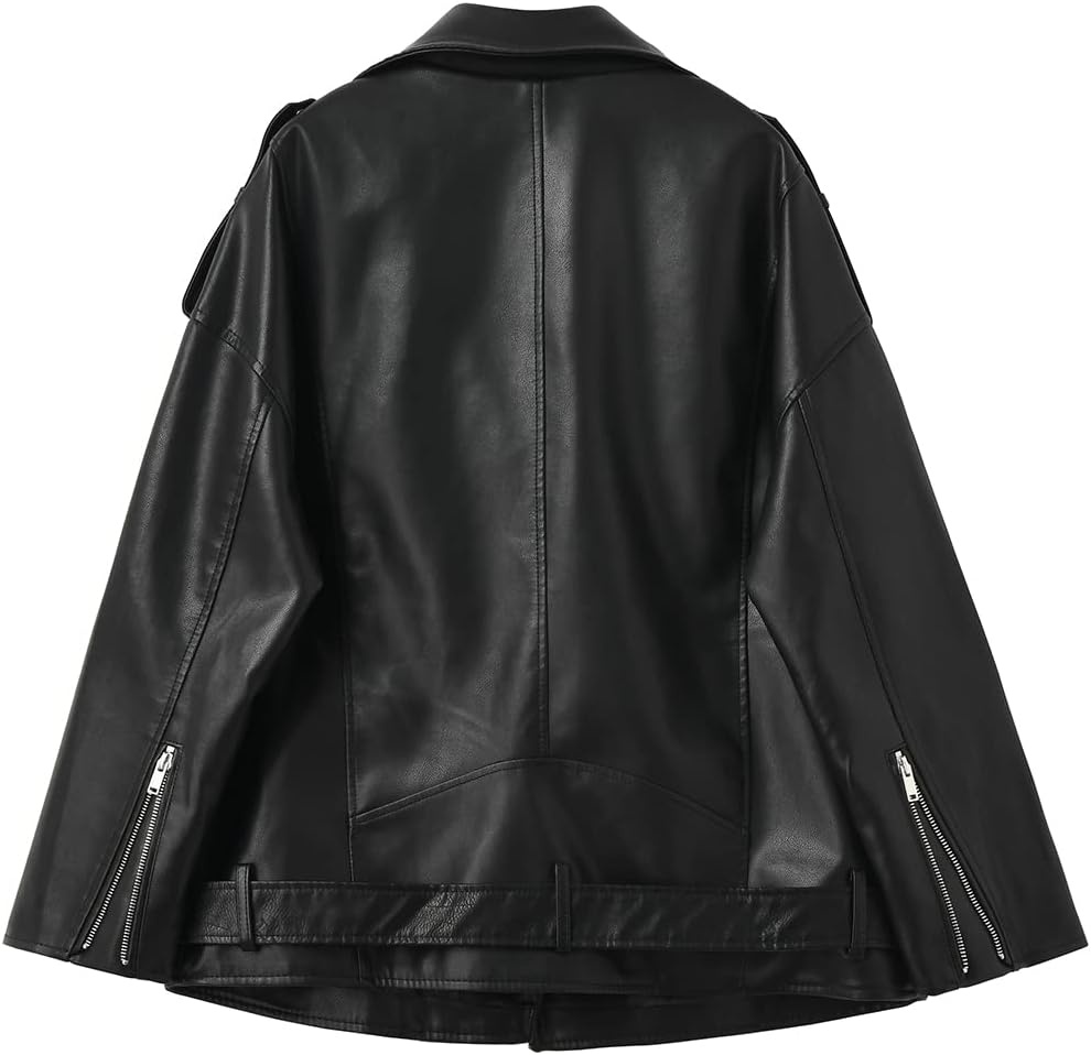 image:imageLY VAREY LIN Women Faux Leather Jacket Lapel Collar Motorcycle Zip Up Long Sleeve Motor Biker Short Coat Jacket2123black