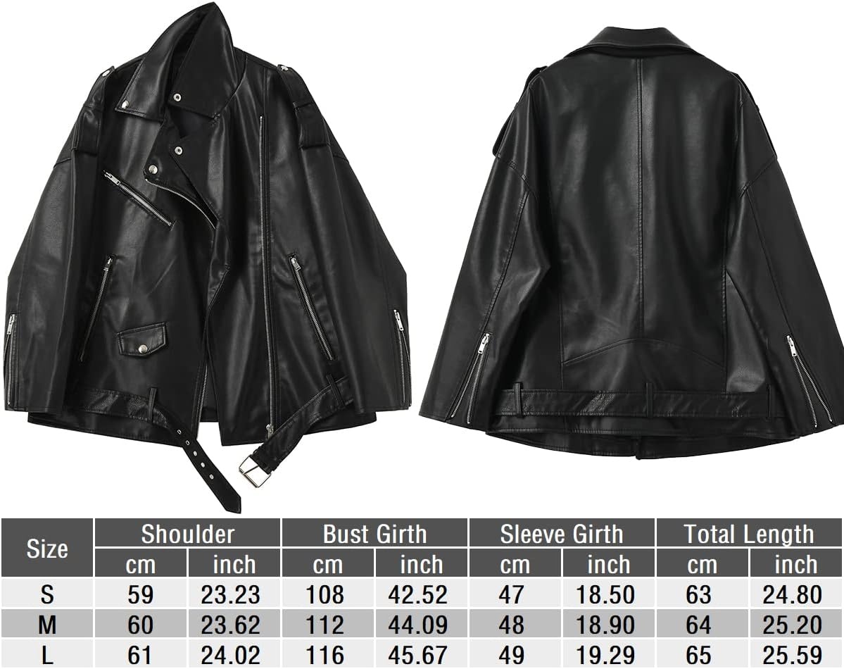 image:imageLY VAREY LIN Women Faux Leather Jacket Lapel Collar Motorcycle Zip Up Long Sleeve Motor Biker Short Coat Jacket2123black