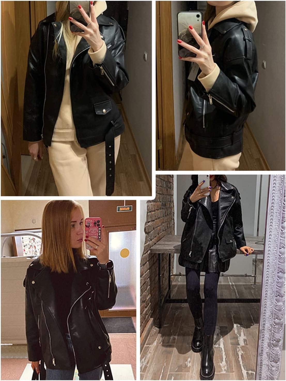 image:imageLY VAREY LIN Women Faux Leather Jacket Lapel Collar Motorcycle Zip Up Long Sleeve Motor Biker Short Coat Jacket2123black