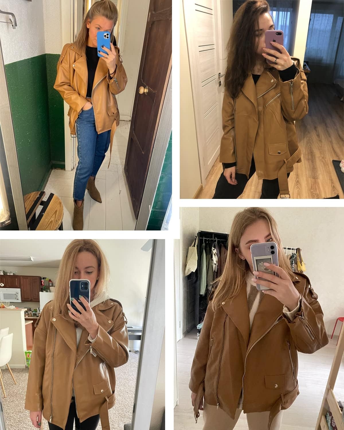image:imageLY VAREY LIN Women Faux Leather Jacket Lapel Collar Motorcycle Zip Up Long Sleeve Motor Biker Short Coat Jacket2123brown