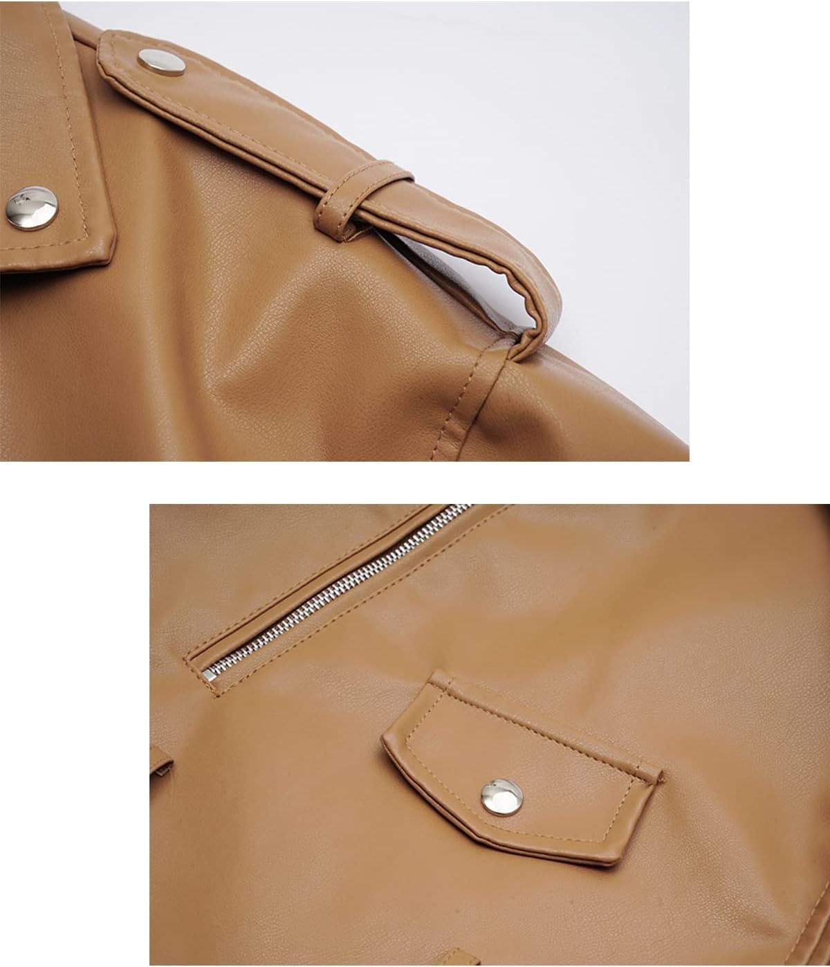image:imageLY VAREY LIN Women Faux Leather Jacket Lapel Collar Motorcycle Zip Up Long Sleeve Motor Biker Short Coat Jacket2123brown
