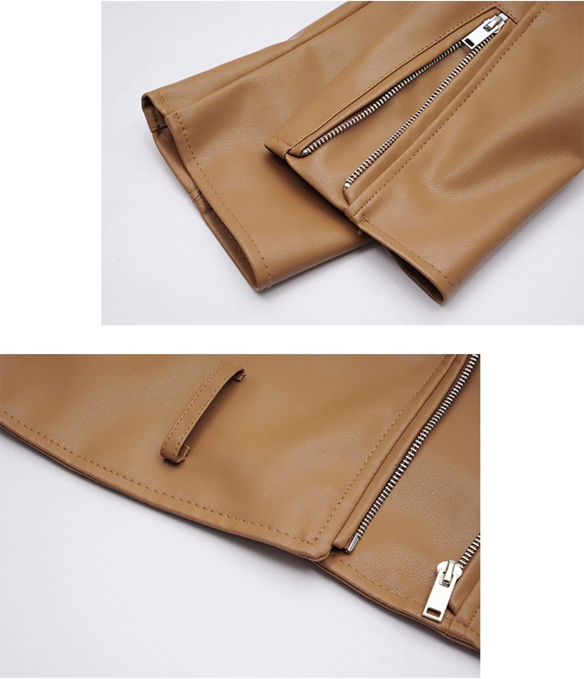 image:imageLY VAREY LIN Women Faux Leather Jacket Lapel Collar Motorcycle Zip Up Long Sleeve Motor Biker Short Coat Jacket2123brown