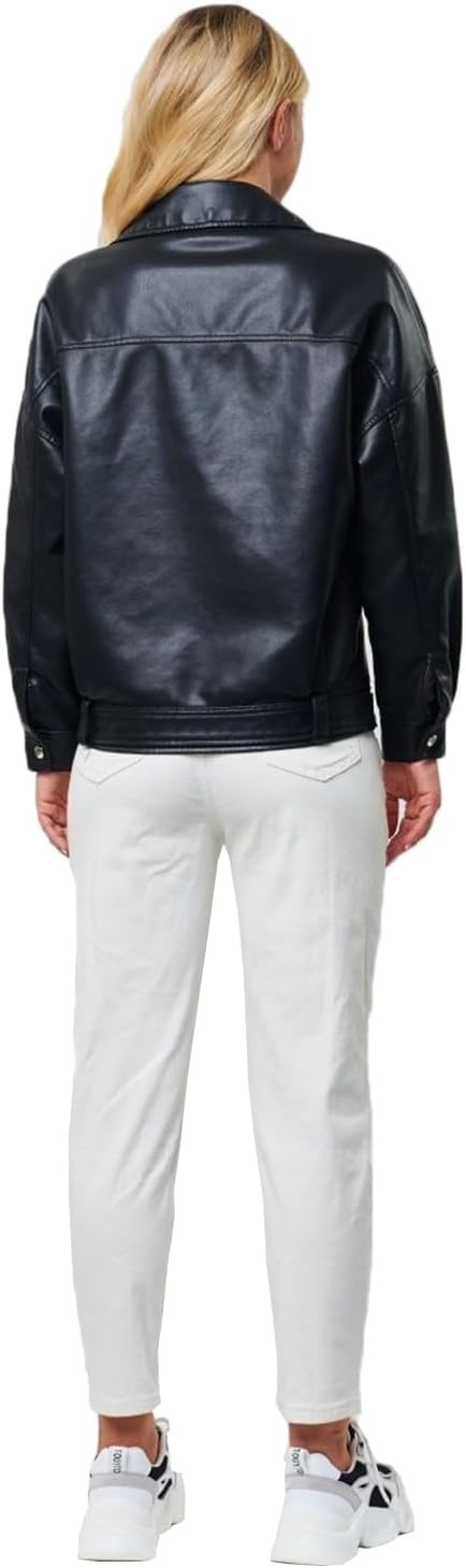 image:imageLY VAREY LIN Women Faux Leather Jacket Lapel Collar Motorcycle Zip Up Long Sleeve Motor Biker Short Coat Jacket2358black