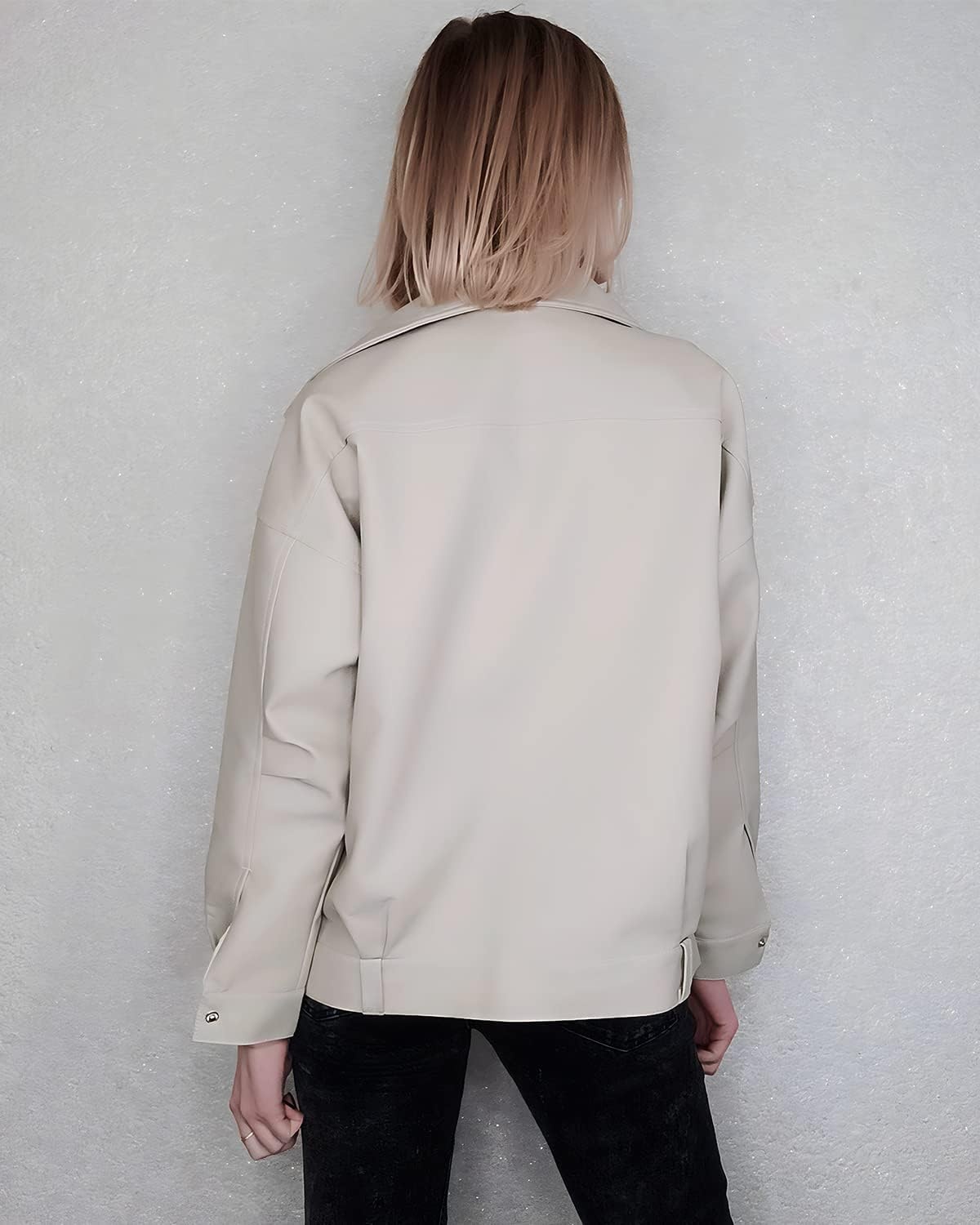 image:imageLY VAREY LIN Women Faux Leather Jacket Lapel Collar Motorcycle Zip Up Long Sleeve Motor Biker Short Coat JacketBeige