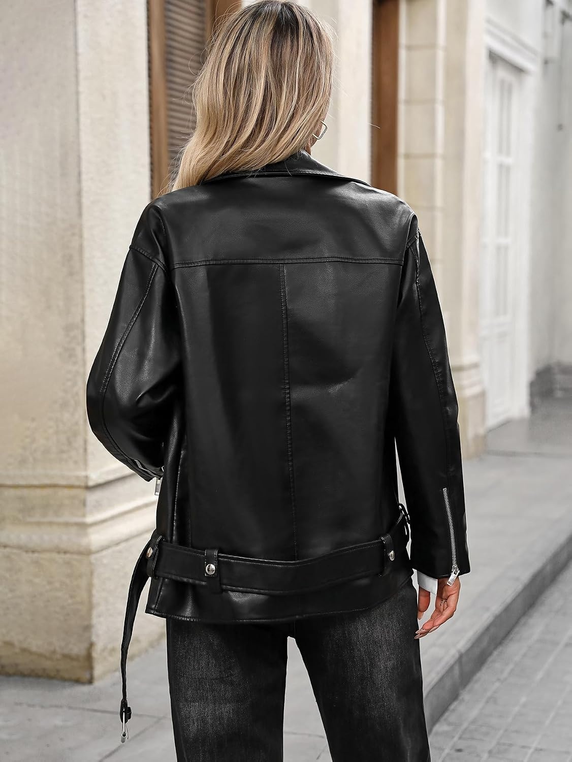 image:imageLY VAREY LIN Women Faux Leather Jacket Lapel Collar Motorcycle Zip Up Long Sleeve Motor Biker Short Coat JacketL2263black
