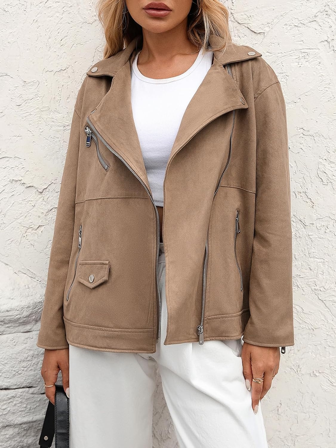 image:imageLY VAREY LIN Women Faux Leather Jacket Lapel Collar Motorcycle Zip Up Long Sleeve Motor Biker Short Coat JacketL9123brown