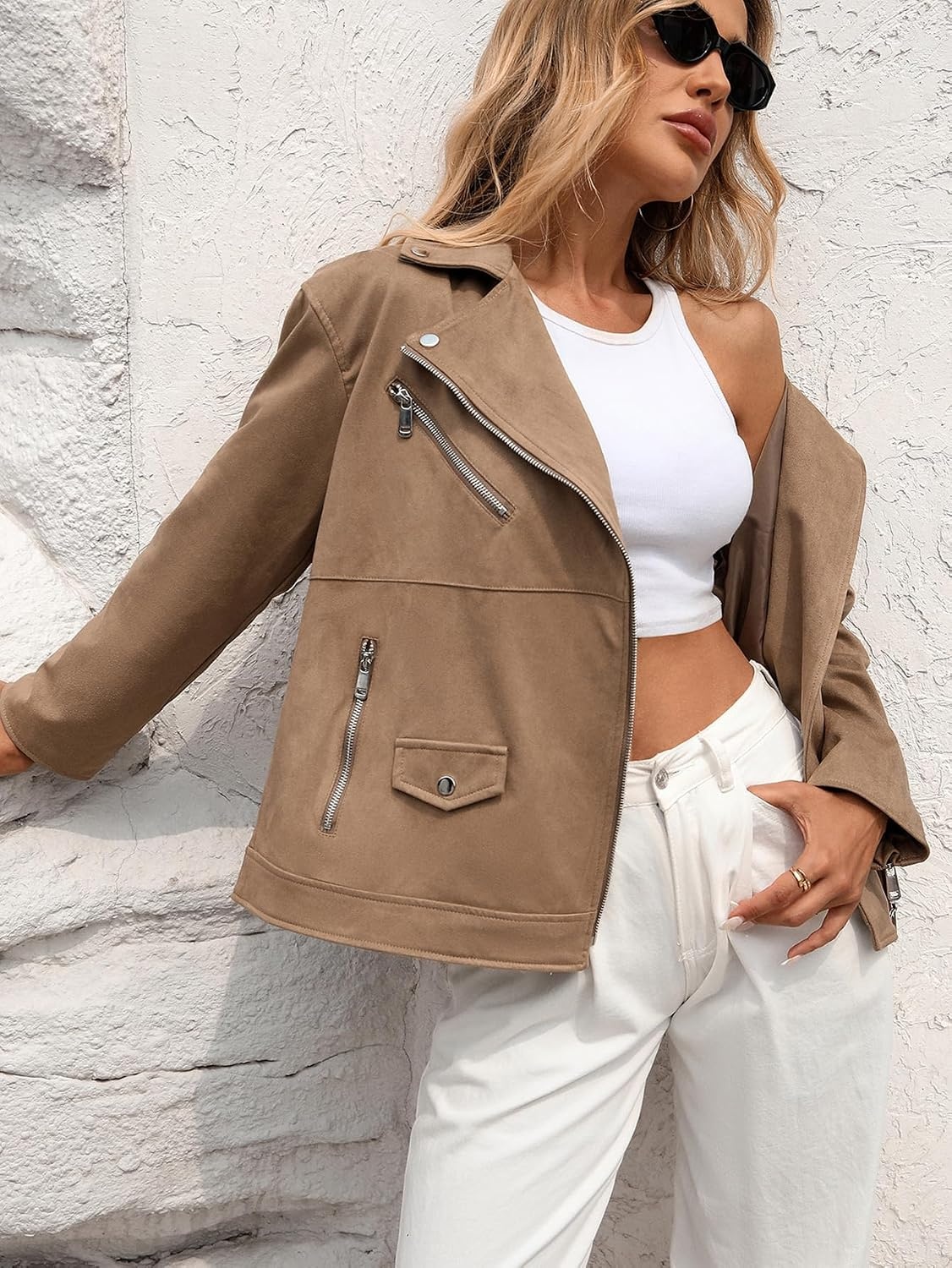 image:imageLY VAREY LIN Women Faux Leather Jacket Lapel Collar Motorcycle Zip Up Long Sleeve Motor Biker Short Coat JacketL9123brown