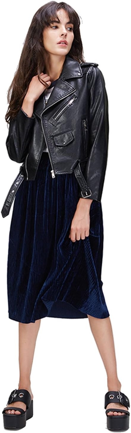 image:imageLY VAREY LIN Womens Faux Leather Motorcycle Jacket PU Slim Short Biker CoatBlack