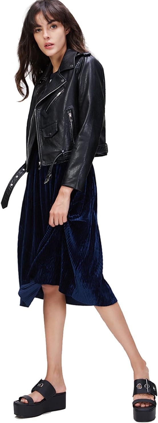 image:imageLY VAREY LIN Womens Faux Leather Motorcycle Jacket PU Slim Short Biker CoatBlack