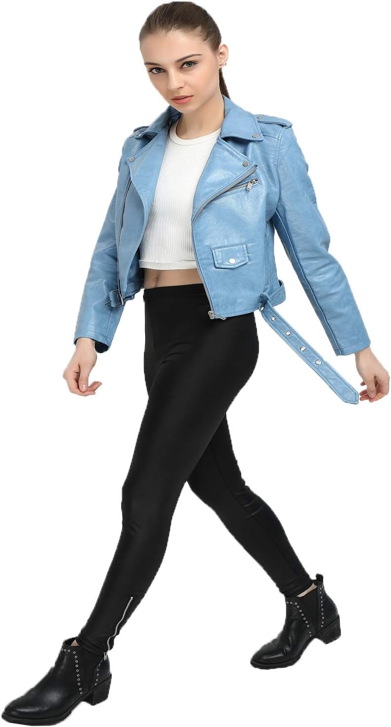 image:imageLY VAREY LIN Womens Faux Leather Motorcycle Jacket PU Slim Short Biker CoatBlue