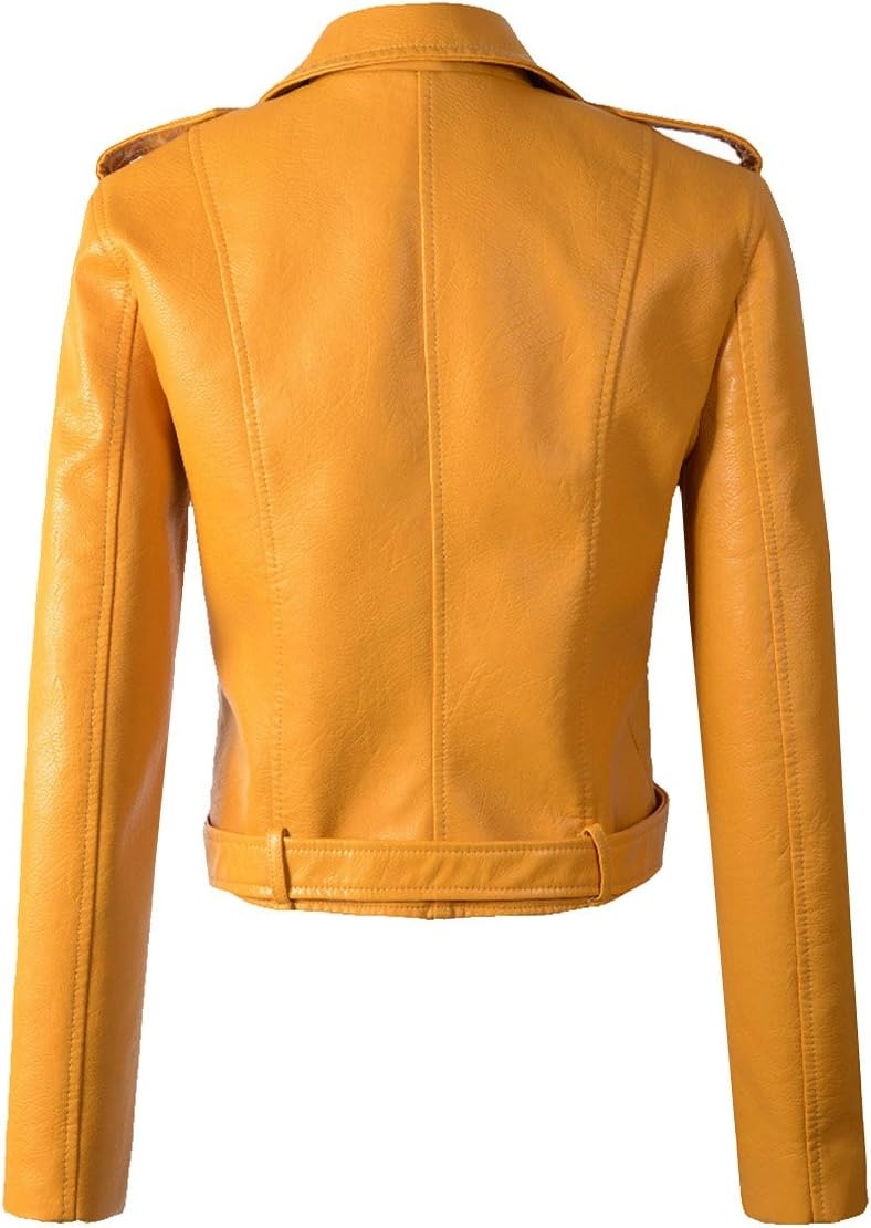 image:imageLY VAREY LIN Womens Faux Leather Motorcycle Jacket PU Slim Short Biker CoatYellow